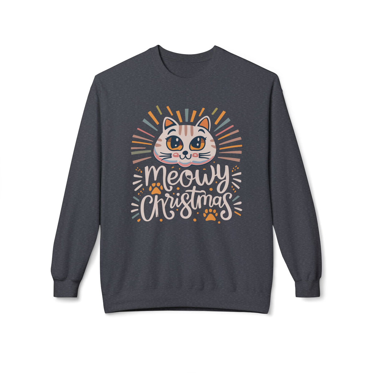 Buy Cute Meowy Christmas Cat Crewneck Sweatshirt Casual Wear for festive comfort playful feline charm and easy holiday style.