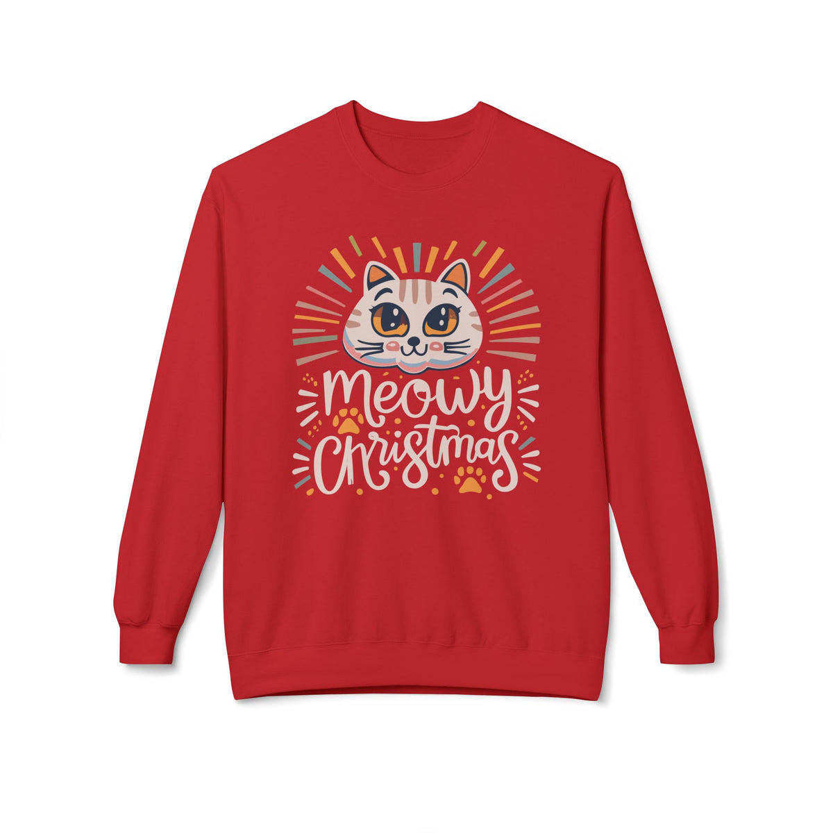 Buy Cute Meowy Christmas Cat Crewneck Sweatshirt Casual Wear for festive comfort playful feline charm and easy holiday style.
