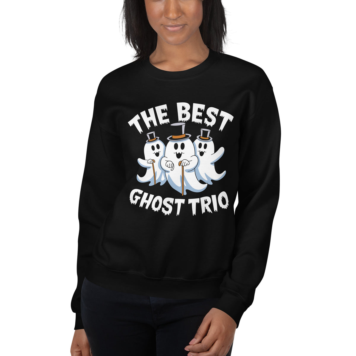 Shop The Best Ghost Trio Halloween Crewneck Sweatshirt for cozy, festive style. A fun fall layer for parties, pumpkin patches, and spooky nights.