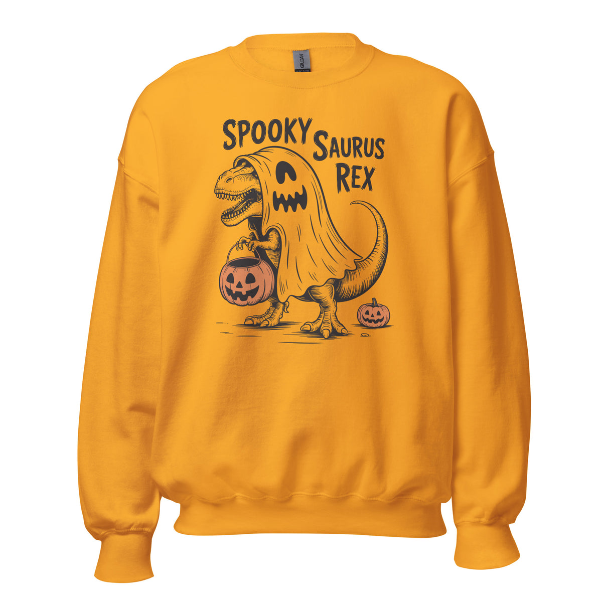 Buy Spooky Saurus Rex Dinosaur Ghost Sweatshirt for Festive Wear, featuring a charming dino ghost design for seasonal style.