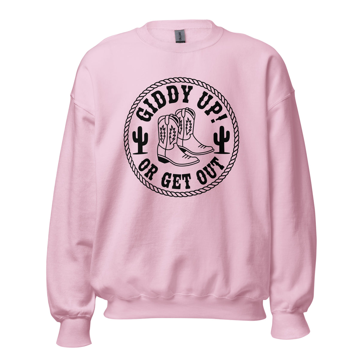 Make a statement in the Giddy Up or Get Out Cowboy Boots Sweatshirt—perfect for country concerts, cool nights, and western wardrobes.