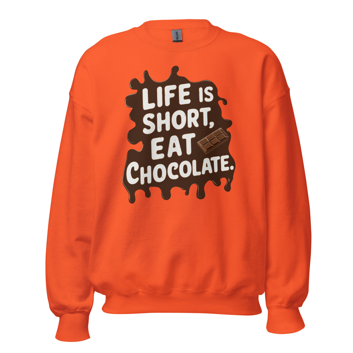 Best Life Is Short, Eat Chocolate: Crewneck Sweatshirt brings cozy comfort and a playful message—perfect for chocolate lovers and everyday style.