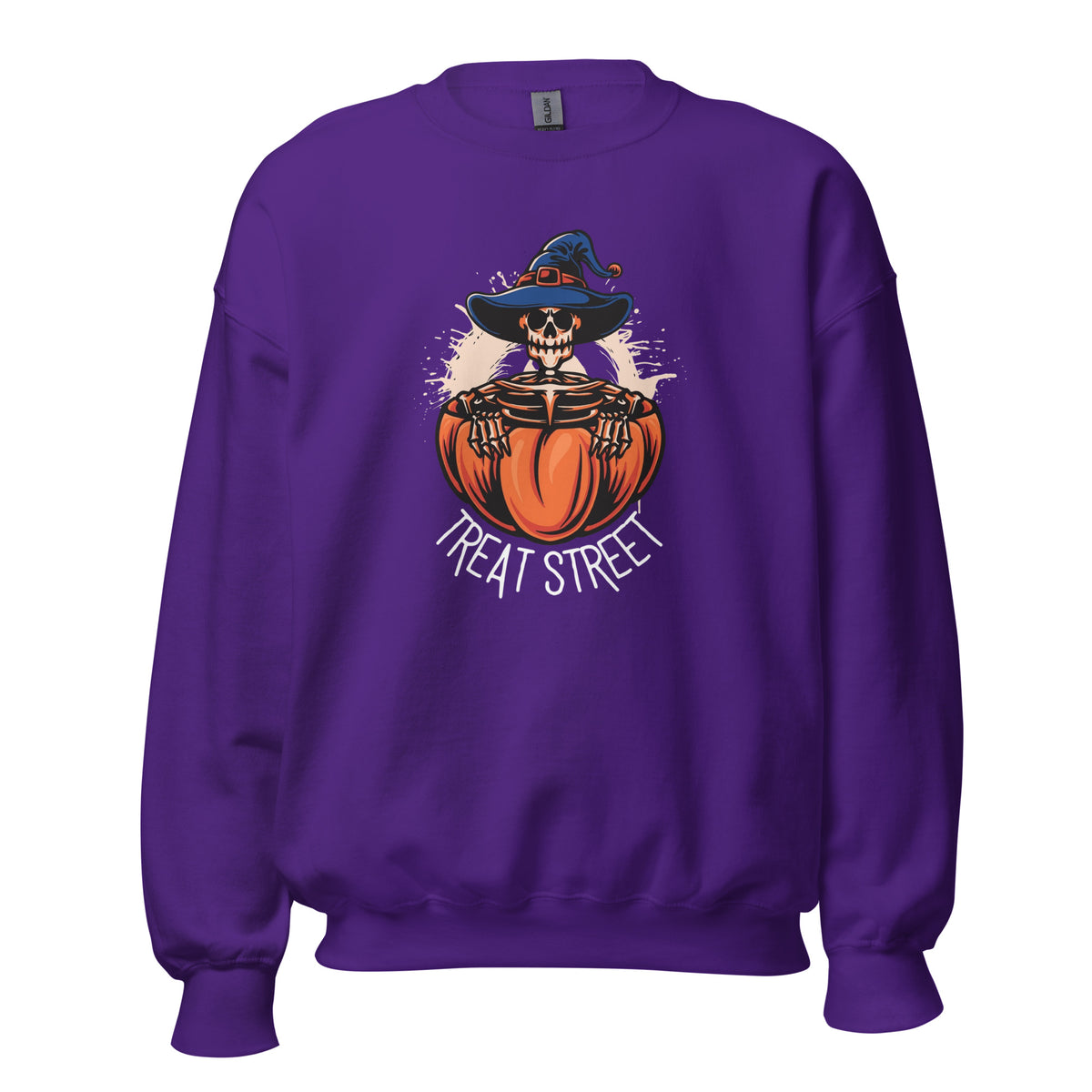 Treat Street Halloween Skull Crewneck Sweatshirt delivers cozy comfort and spooky style—perfect for fall events, parties, and everyday wear.