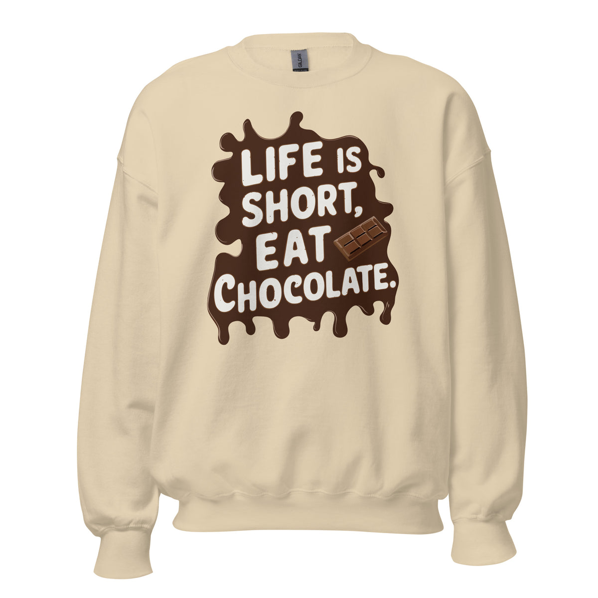 Shop the Life Is Short, Eat Chocolate: Crewneck Sweatshirt for a warm, fun statement piece made for true chocolate fans.