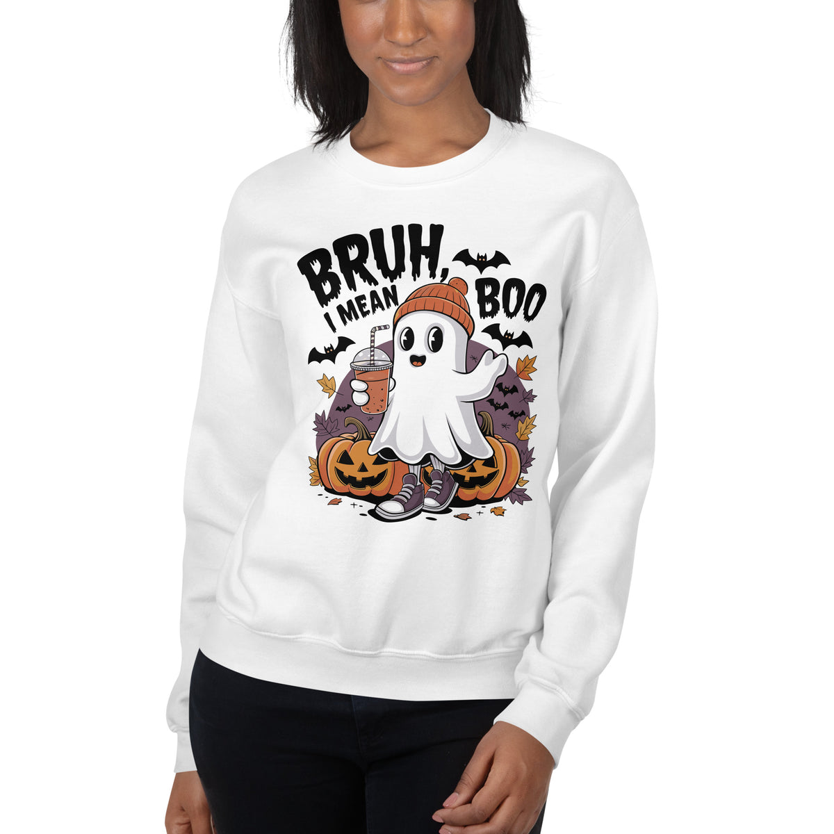 Best Shop Funny Bruh Mean Boo Halloween Ghost Sweatshirt Festive Wear