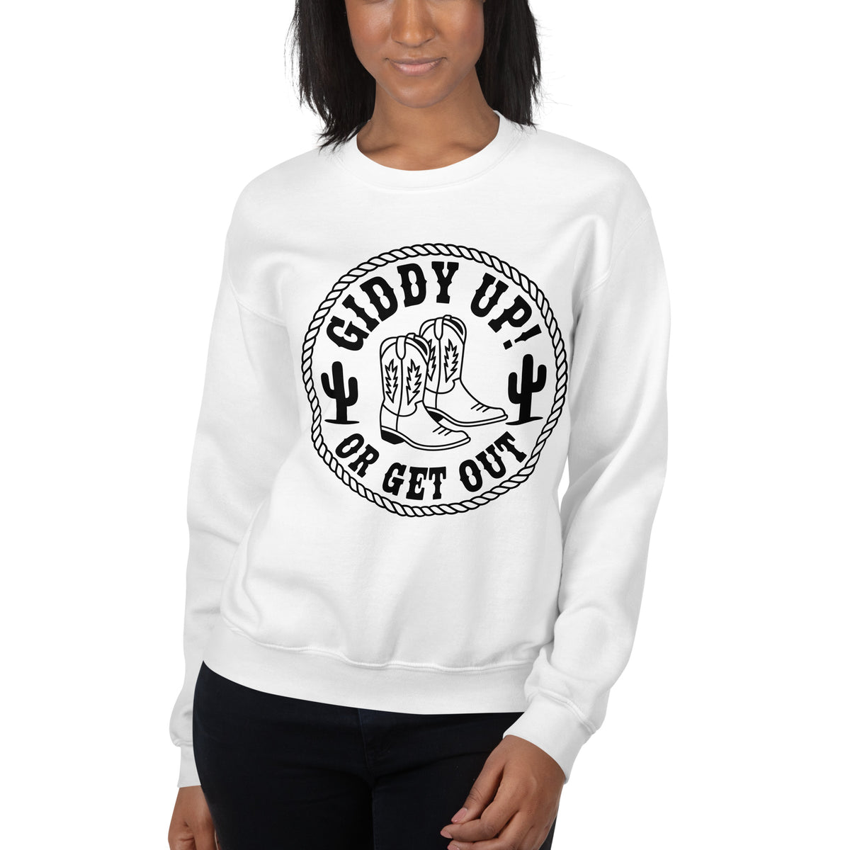 Best Funny Giddy Up or Get Out Cowboy Boots Sweatshirt Casual Wear