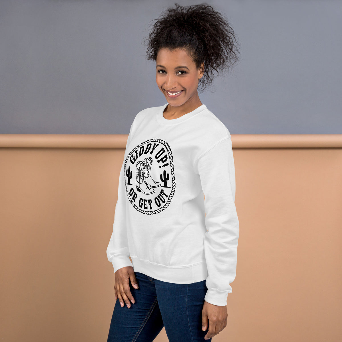 Buy Funny Giddy Up or Get Out Cowboy Boots Sweatshirt Casual Wear