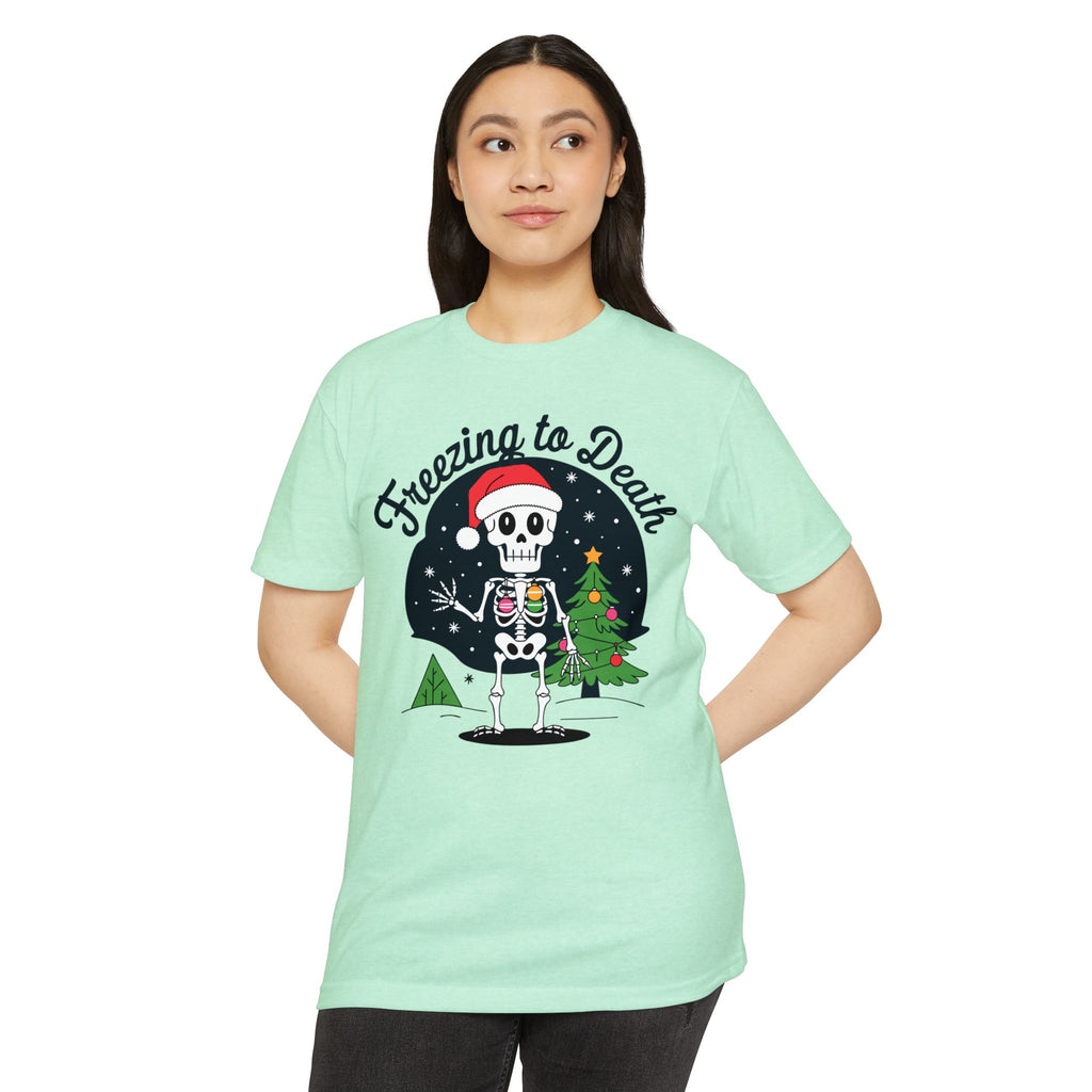 Freezing to Death Skeleton Christmas T-Shirt Casual Wear Add the Freezing to Death Skeleton Christmas T-Shirt Casual Wear to your wardrobe for a spooky, comfortable twist on holiday casual style. Shop Freezing to Death Skeleton Christmas T-Shirt Casual Wear for a darkly festive look, cozy comfort, and standout seasonal style. Buy Freezing to Death Skeleton Christmas T-Shirt Casual Wear, a bold holiday graphic tee for relaxed outfits and eerie festive fun.