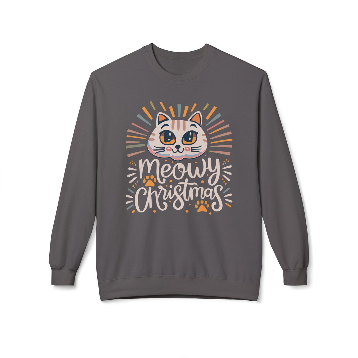 Buy Cute Meowy Christmas Cat Crewneck Sweatshirt Casual Wear for festive comfort playful feline charm and easy holiday style.
