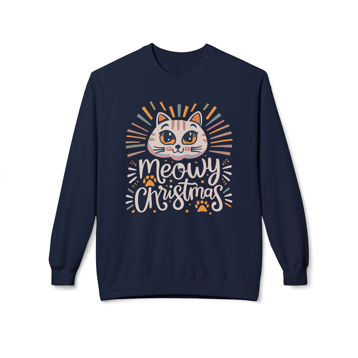Buy Cute Meowy Christmas Cat Crewneck Sweatshirt Casual Wear for festive comfort playful feline charm and easy holiday style.