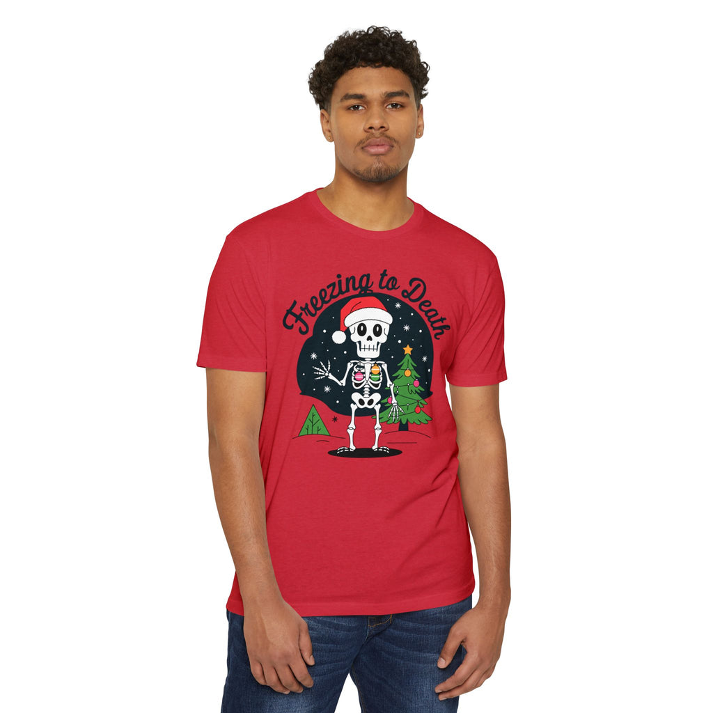 Freezing to Death Skeleton Christmas T-Shirt Casual Wear Add the Freezing to Death Skeleton Christmas T-Shirt Casual Wear to your wardrobe for a spooky, comfortable twist on holiday casual style. Shop Freezing to Death Skeleton Christmas T-Shirt Casual Wear for a darkly festive look, cozy comfort, and standout seasonal style. Buy Freezing to Death Skeleton Christmas T-Shirt Casual Wear, a bold holiday graphic tee for relaxed outfits and eerie festive fun.