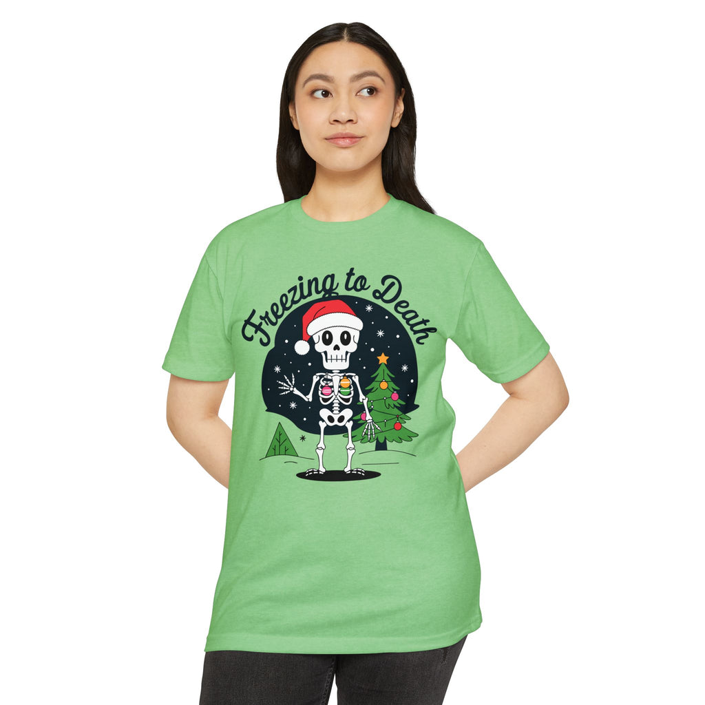 Freezing to Death Skeleton Christmas T-Shirt Casual Wear Add the Freezing to Death Skeleton Christmas T-Shirt Casual Wear to your wardrobe for a spooky, comfortable twist on holiday casual style. Shop Freezing to Death Skeleton Christmas T-Shirt Casual Wear for a darkly festive look, cozy comfort, and standout seasonal style. Buy Freezing to Death Skeleton Christmas T-Shirt Casual Wear, a bold holiday graphic tee for relaxed outfits and eerie festive fun.