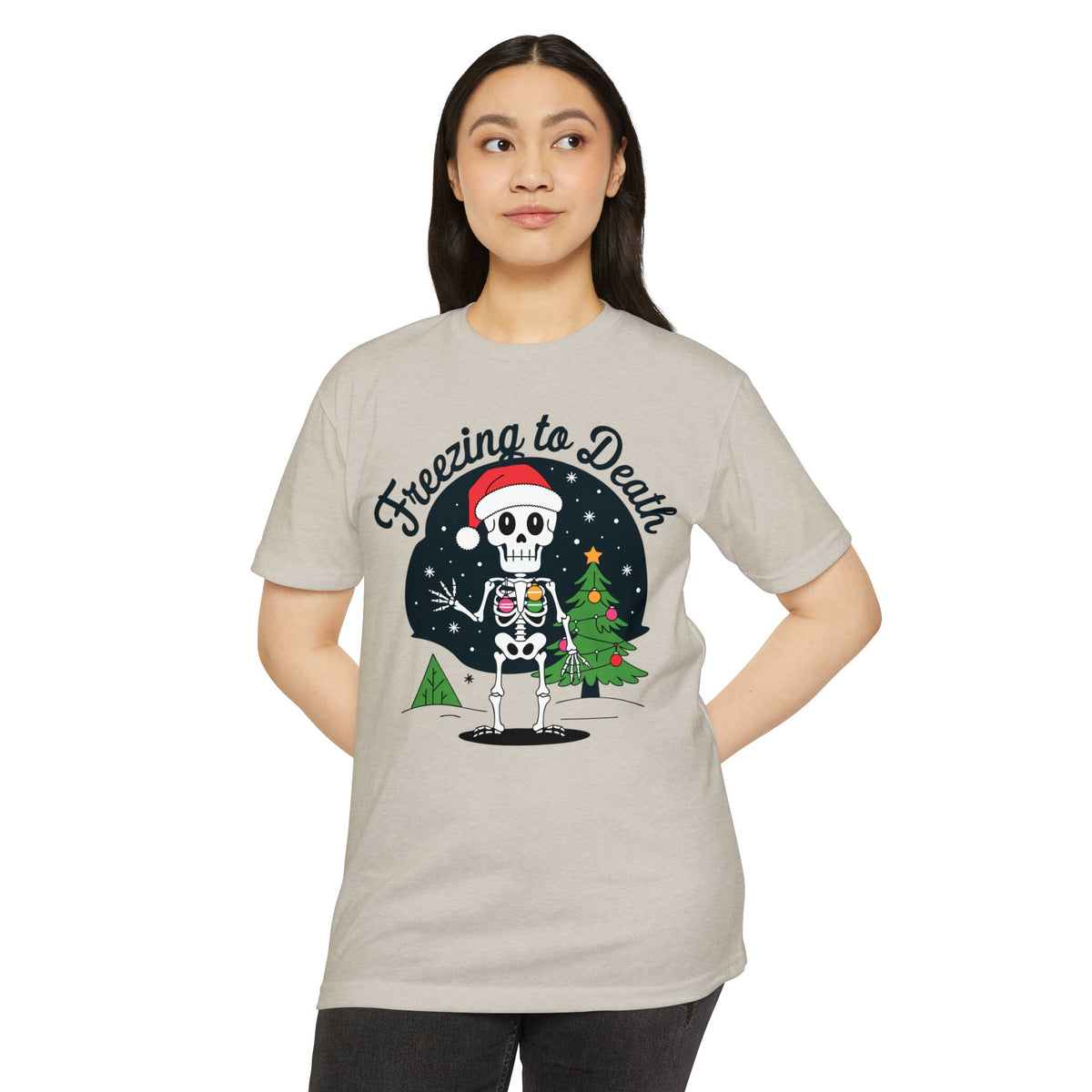Freezing to Death Skeleton Christmas T-Shirt Casual Wear Add the Freezing to Death Skeleton Christmas T-Shirt Casual Wear to your wardrobe for a spooky, comfortable twist on holiday casual style. Shop Freezing to Death Skeleton Christmas T-Shirt Casual Wear for a darkly festive look, cozy comfort, and standout seasonal style. Buy Freezing to Death Skeleton Christmas T-Shirt Casual Wear, a bold holiday graphic tee for relaxed outfits and eerie festive fun.