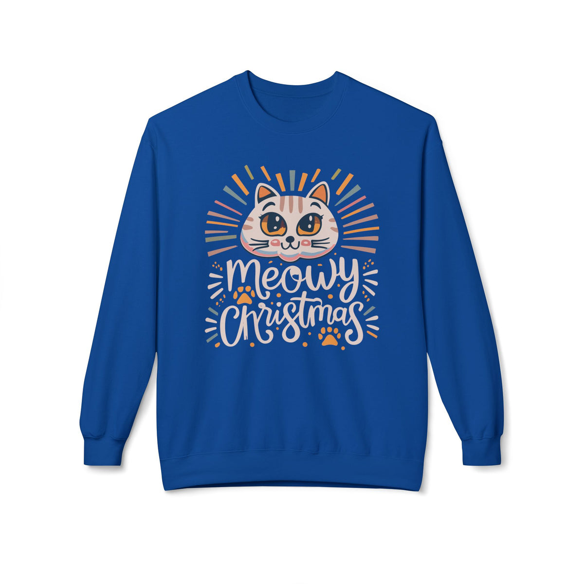 Buy Cute Meowy Christmas Cat Crewneck Sweatshirt Casual Wear for festive comfort playful feline charm and easy holiday style.