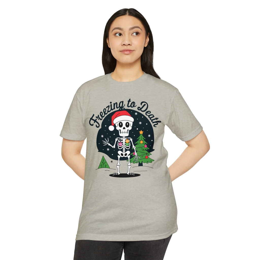 Freezing to Death Skeleton Christmas T-Shirt Casual Wear Add the Freezing to Death Skeleton Christmas T-Shirt Casual Wear to your wardrobe for a spooky, comfortable twist on holiday casual style. Shop Freezing to Death Skeleton Christmas T-Shirt Casual Wear for a darkly festive look, cozy comfort, and standout seasonal style. Buy Freezing to Death Skeleton Christmas T-Shirt Casual Wear, a bold holiday graphic tee for relaxed outfits and eerie festive fun.