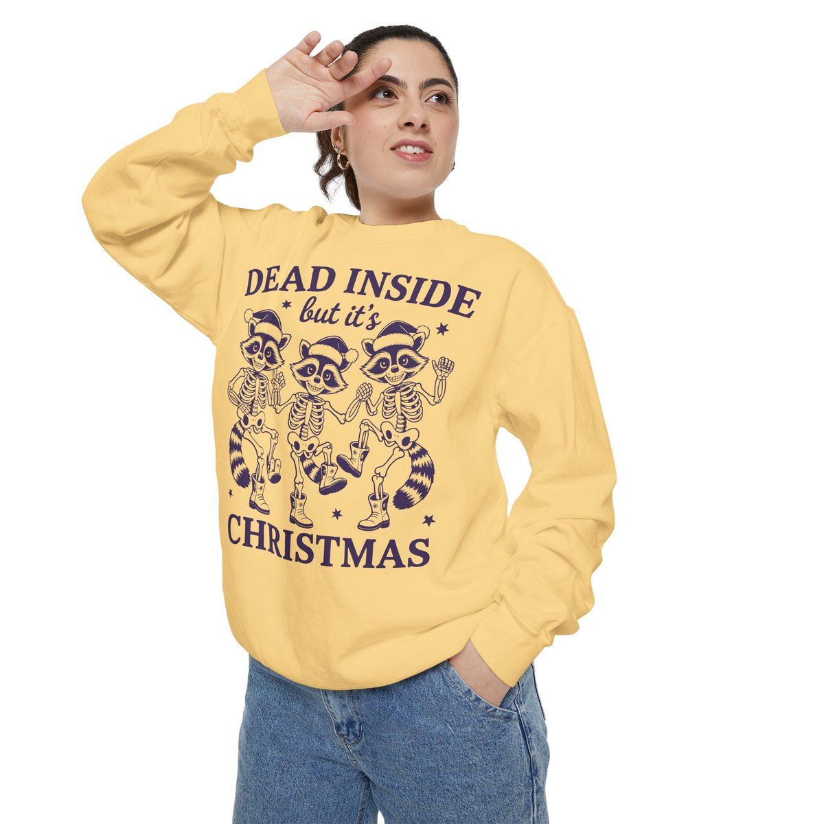 Shop Dead Inside Christmas Raccoon Skeleton Sweatshirt Casual Wear, a darkly festive layer for cozy holiday style, gifting, and winter comfort. Find your new favorite festive graphic: the Dead Inside Christmas Raccoon Skeleton Sweatshirt, made for merry misfits and winter days. Celebrate the season with the Dead Inside Christmas Raccoon Skeleton Sweatshirt—perfect for fans of spooky humor and cozy holiday looks.