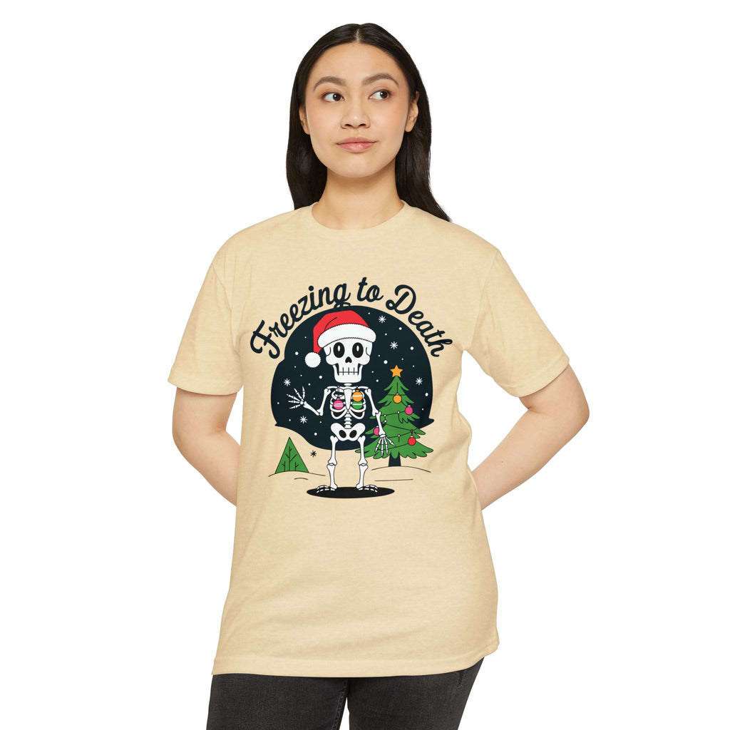 Freezing to Death Skeleton Christmas T-Shirt Casual Wear Add the Freezing to Death Skeleton Christmas T-Shirt Casual Wear to your wardrobe for a spooky, comfortable twist on holiday casual style. Shop Freezing to Death Skeleton Christmas T-Shirt Casual Wear for a darkly festive look, cozy comfort, and standout seasonal style. Buy Freezing to Death Skeleton Christmas T-Shirt Casual Wear, a bold holiday graphic tee for relaxed outfits and eerie festive fun.