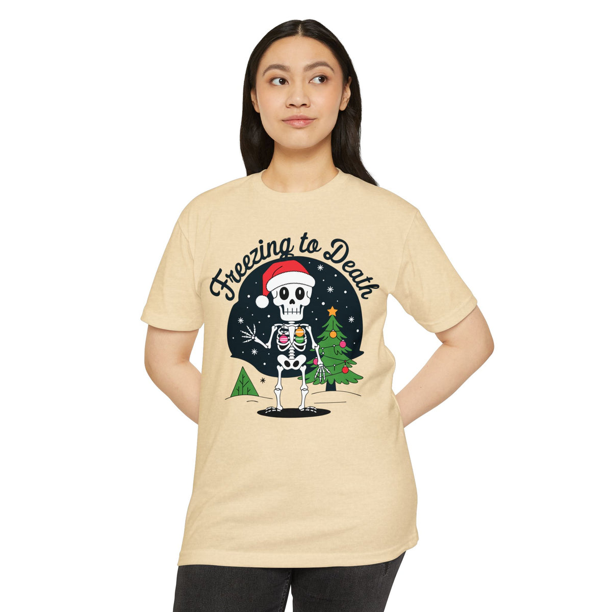 Freezing to Death Skeleton Christmas T-Shirt Casual Wear Add the Freezing to Death Skeleton Christmas T-Shirt Casual Wear to your wardrobe for a spooky, comfortable twist on holiday casual style. Shop Freezing to Death Skeleton Christmas T-Shirt Casual Wear for a darkly festive look, cozy comfort, and standout seasonal style. Buy Freezing to Death Skeleton Christmas T-Shirt Casual Wear, a bold holiday graphic tee for relaxed outfits and eerie festive fun.