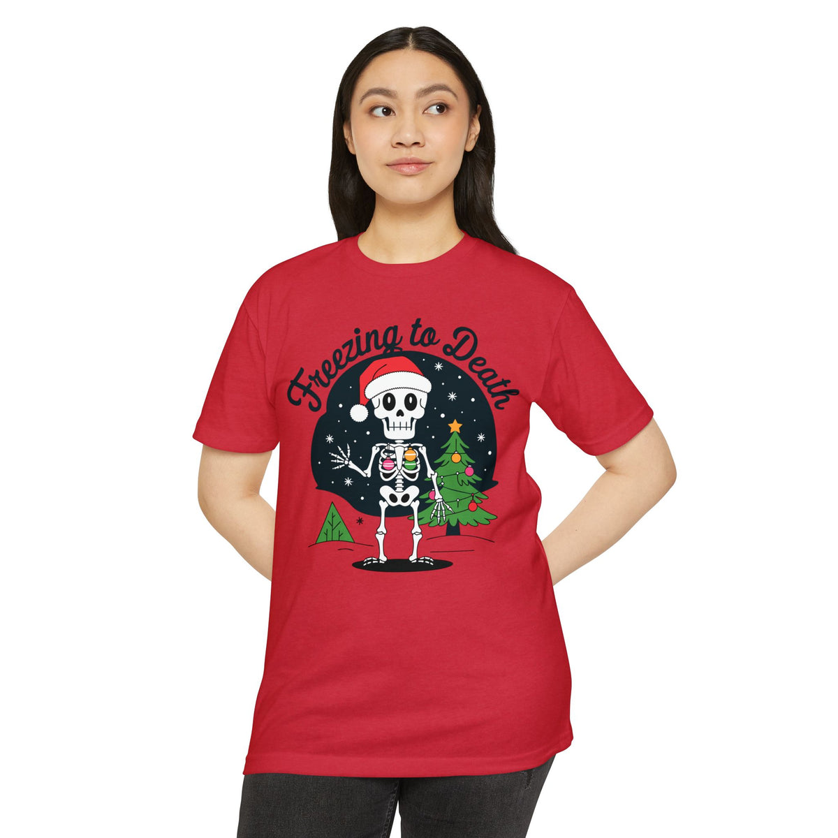 Freezing to Death Skeleton Christmas T-Shirt Casual Wear Add the Freezing to Death Skeleton Christmas T-Shirt Casual Wear to your wardrobe for a spooky, comfortable twist on holiday casual style. Shop Freezing to Death Skeleton Christmas T-Shirt Casual Wear for a darkly festive look, cozy comfort, and standout seasonal style. Buy Freezing to Death Skeleton Christmas T-Shirt Casual Wear, a bold holiday graphic tee for relaxed outfits and eerie festive fun.