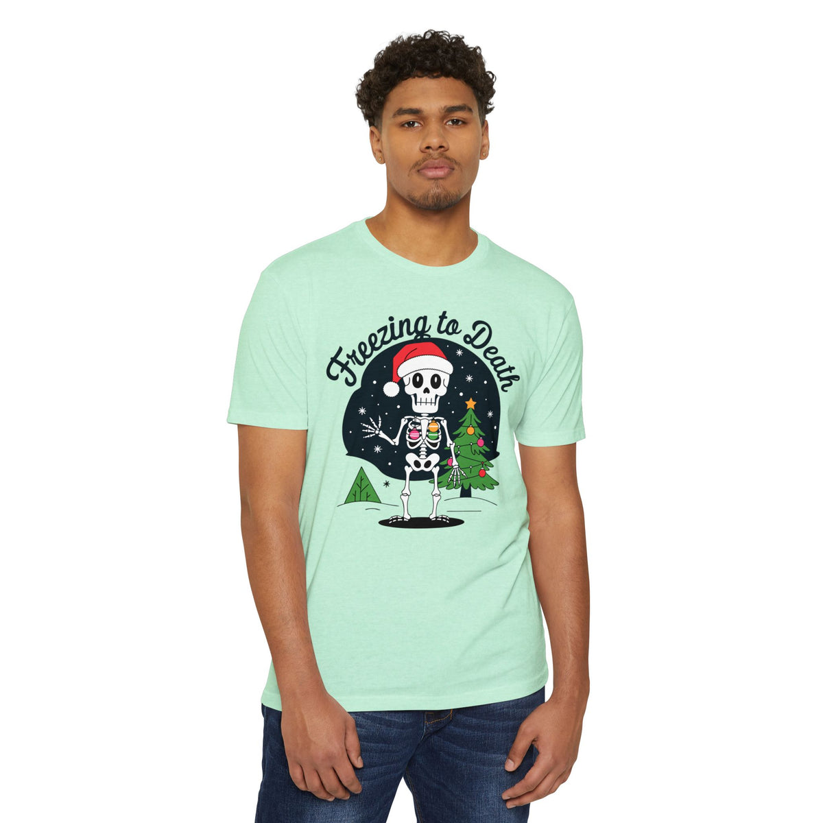 Freezing to Death Skeleton Christmas T-Shirt Casual Wear Add the Freezing to Death Skeleton Christmas T-Shirt Casual Wear to your wardrobe for a spooky, comfortable twist on holiday casual style. Shop Freezing to Death Skeleton Christmas T-Shirt Casual Wear for a darkly festive look, cozy comfort, and standout seasonal style. Buy Freezing to Death Skeleton Christmas T-Shirt Casual Wear, a bold holiday graphic tee for relaxed outfits and eerie festive fun.