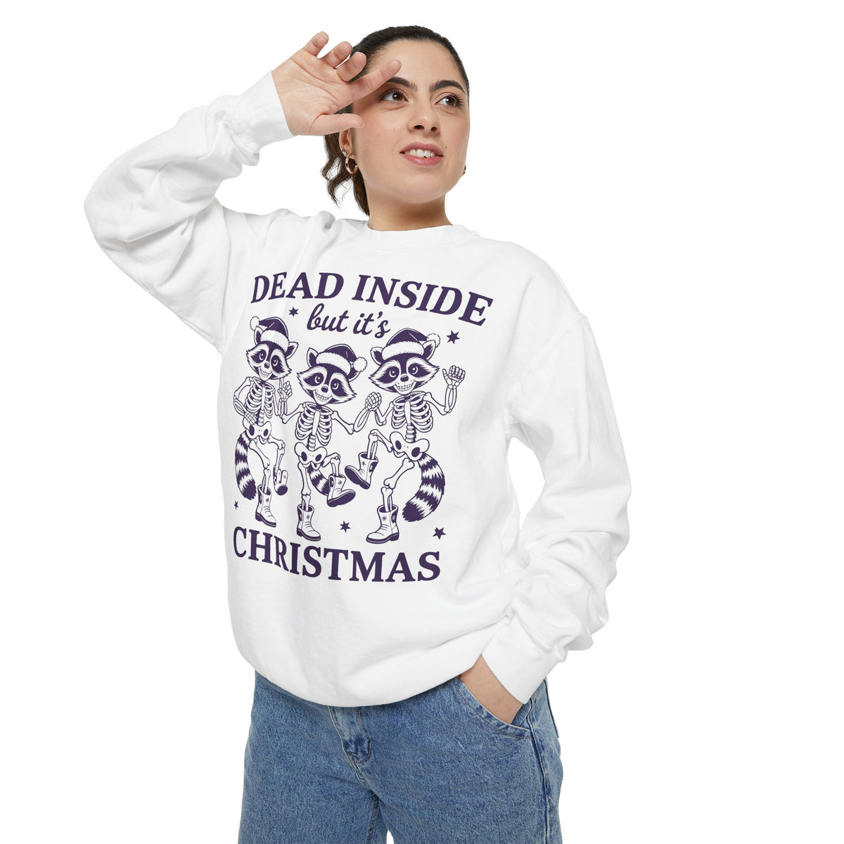 Shop Dead Inside Christmas Raccoon Skeleton Sweatshirt Casual Wear, a darkly festive layer for cozy holiday style, gifting, and winter comfort. Find your new favorite festive graphic: the Dead Inside Christmas Raccoon Skeleton Sweatshirt, made for merry misfits and winter days. Celebrate the season with the Dead Inside Christmas Raccoon Skeleton Sweatshirt—perfect for fans of spooky humor and cozy holiday looks.