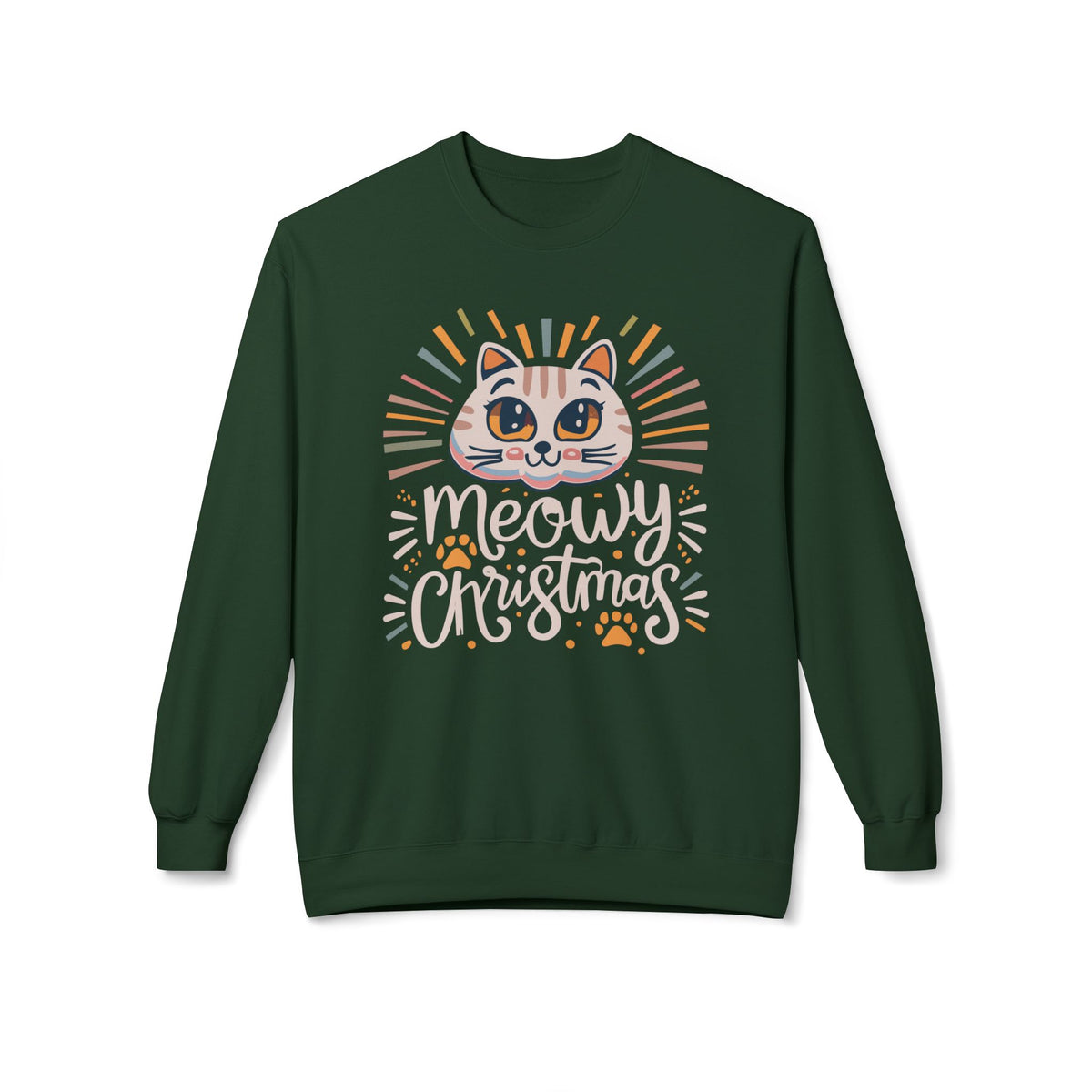 Buy Cute Meowy Christmas Cat Crewneck Sweatshirt Casual Wear for festive comfort playful feline charm and easy holiday style.
