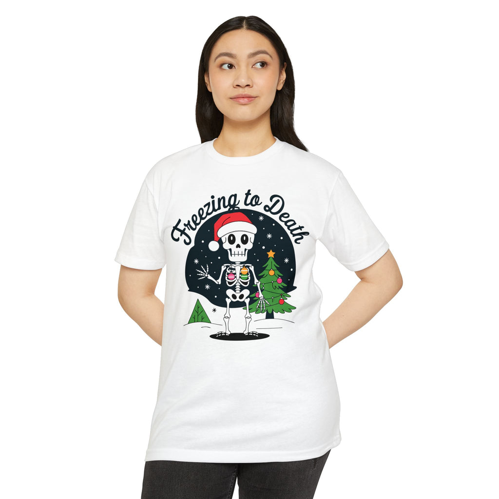 Freezing to Death Skeleton Christmas T-Shirt Casual Wear Add the Freezing to Death Skeleton Christmas T-Shirt Casual Wear to your wardrobe for a spooky, comfortable twist on holiday casual style. Shop Freezing to Death Skeleton Christmas T-Shirt Casual Wear for a darkly festive look, cozy comfort, and standout seasonal style. Buy Freezing to Death Skeleton Christmas T-Shirt Casual Wear, a bold holiday graphic tee for relaxed outfits and eerie festive fun.