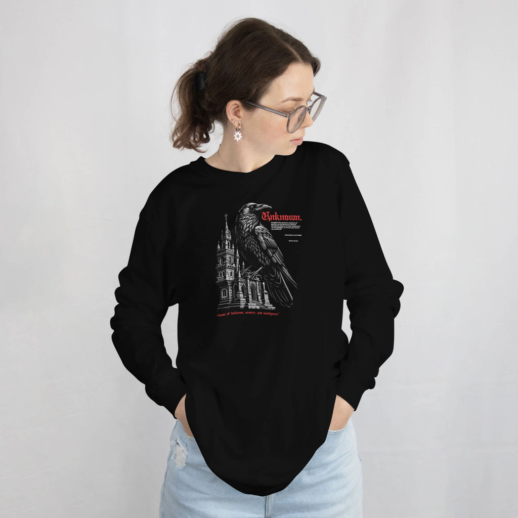 Gothic Raven Gotham Cathedral Long Sleeve Shirt for Casual Wear Shop the Gothic Raven Gotham Cathedral Long Sleeve Shirt, featuring dark cathedral-inspired style for bold everyday and alternative looks. Elevate your wardrobe with the Gothic Raven Gotham Cathedral Long Sleeve Shirt, blending raven imagery, gothic detail, and versatile style. Buy Gothic Raven Gotham Cathedral Long Sleeve Shirt—a striking layer for fans of dark art, gothic fashion, and standout comfort.