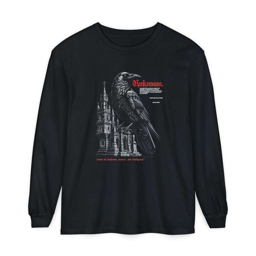 Gothic Raven Gotham Cathedral Long Sleeve Shirt for Casual Wear Shop the Gothic Raven Gotham Cathedral Long Sleeve Shirt, featuring dark cathedral-inspired style for bold everyday and alternative looks. Elevate your wardrobe with the Gothic Raven Gotham Cathedral Long Sleeve Shirt, blending raven imagery, gothic detail, and versatile style. Buy Gothic Raven Gotham Cathedral Long Sleeve Shirt—a striking layer for fans of dark art, gothic fashion, and standout comfort.