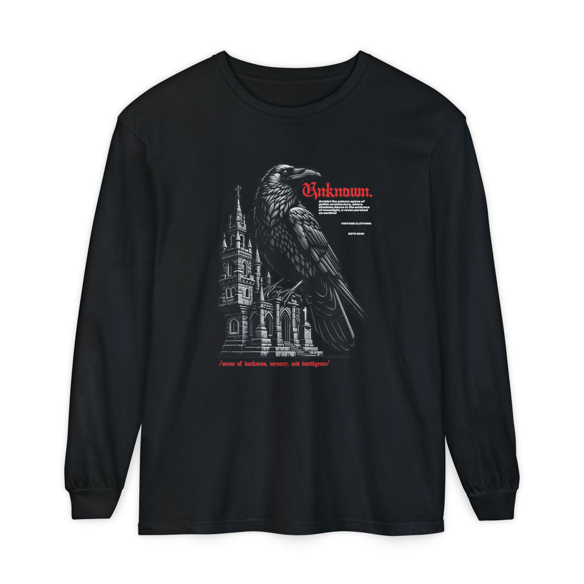 Gothic Raven Gotham Cathedral Long Sleeve Shirt for Casual Wear Shop the Gothic Raven Gotham Cathedral Long Sleeve Shirt, featuring dark cathedral-inspired style for bold everyday and alternative looks. Elevate your wardrobe with the Gothic Raven Gotham Cathedral Long Sleeve Shirt, blending raven imagery, gothic detail, and versatile style. Buy Gothic Raven Gotham Cathedral Long Sleeve Shirt—a striking layer for fans of dark art, gothic fashion, and standout comfort.