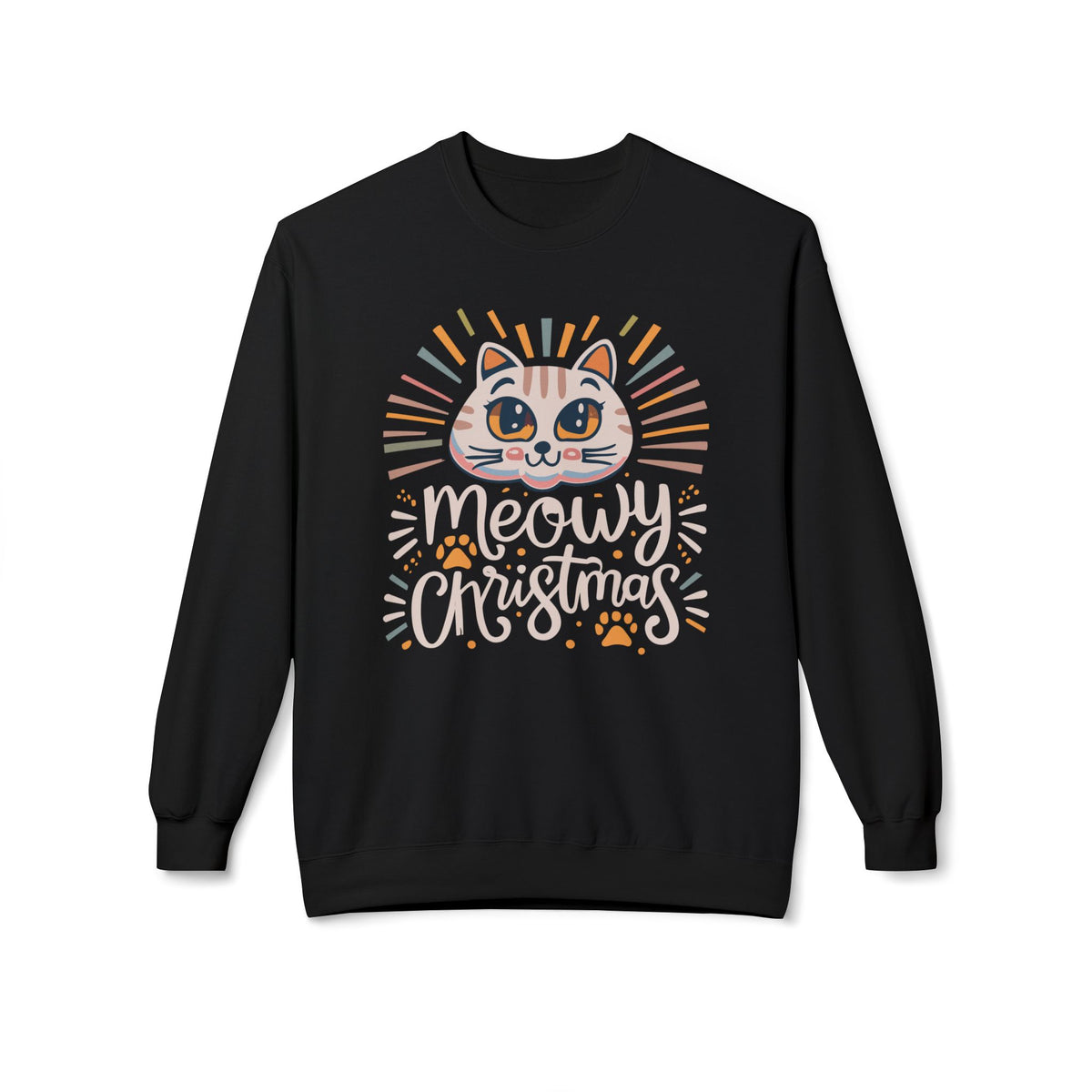 Buy Cute Meowy Christmas Cat Crewneck Sweatshirt Casual Wear for festive comfort playful feline charm and easy holiday style.