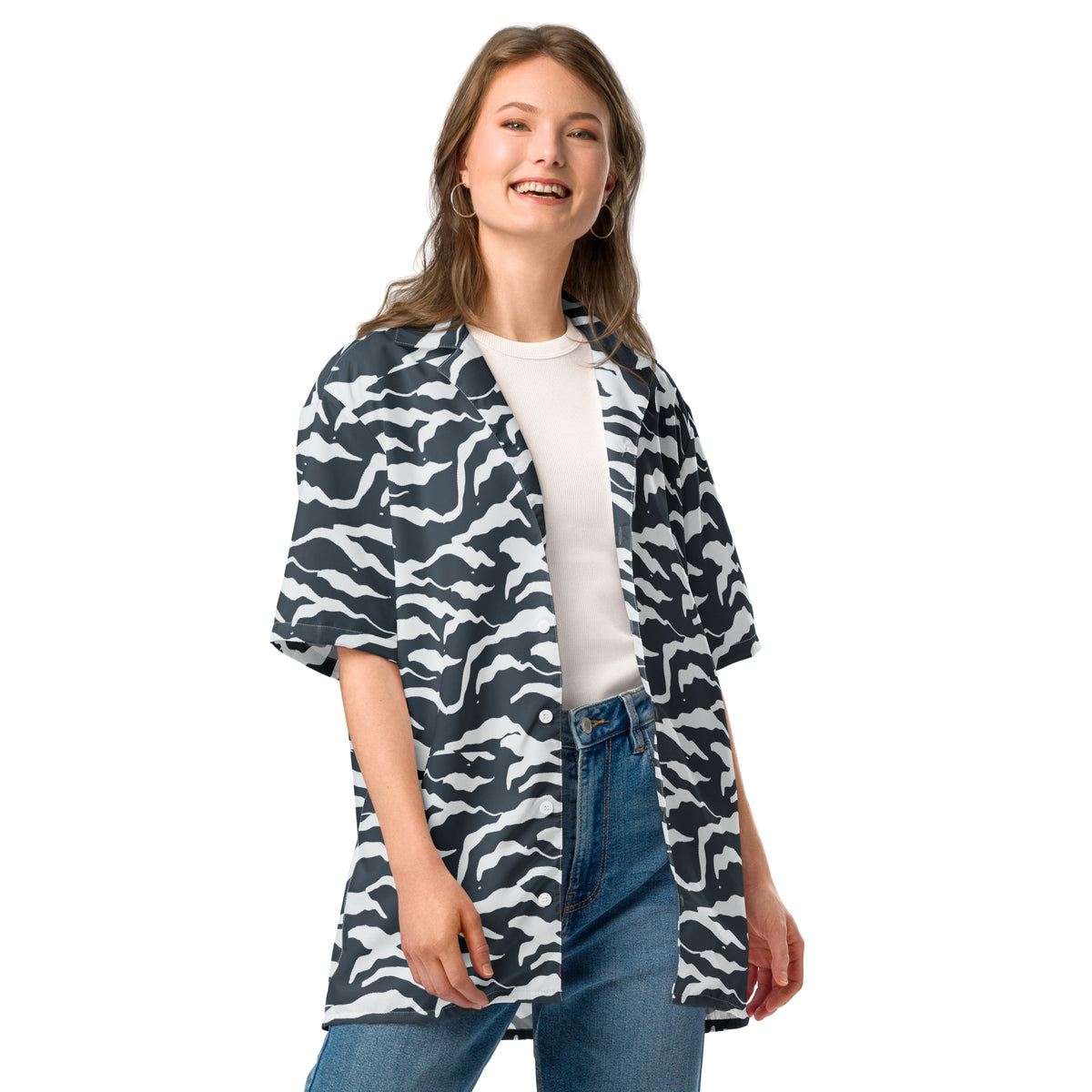 Shop Unique Camo Pattern Button Shirt in Wavy Organic Stripes Casual Wear for an artful take on camouflage, designed to elevate casual outfits. Order Camo Pattern Button Shirt in Wavy Organic Stripes, a bold, versatile layer that brings standout texture to everyday looks. Purchase Camo Pattern Button Shirt in Wavy Organic Stripes—an expressive statement piece with a fresh, modern camouflage feel.