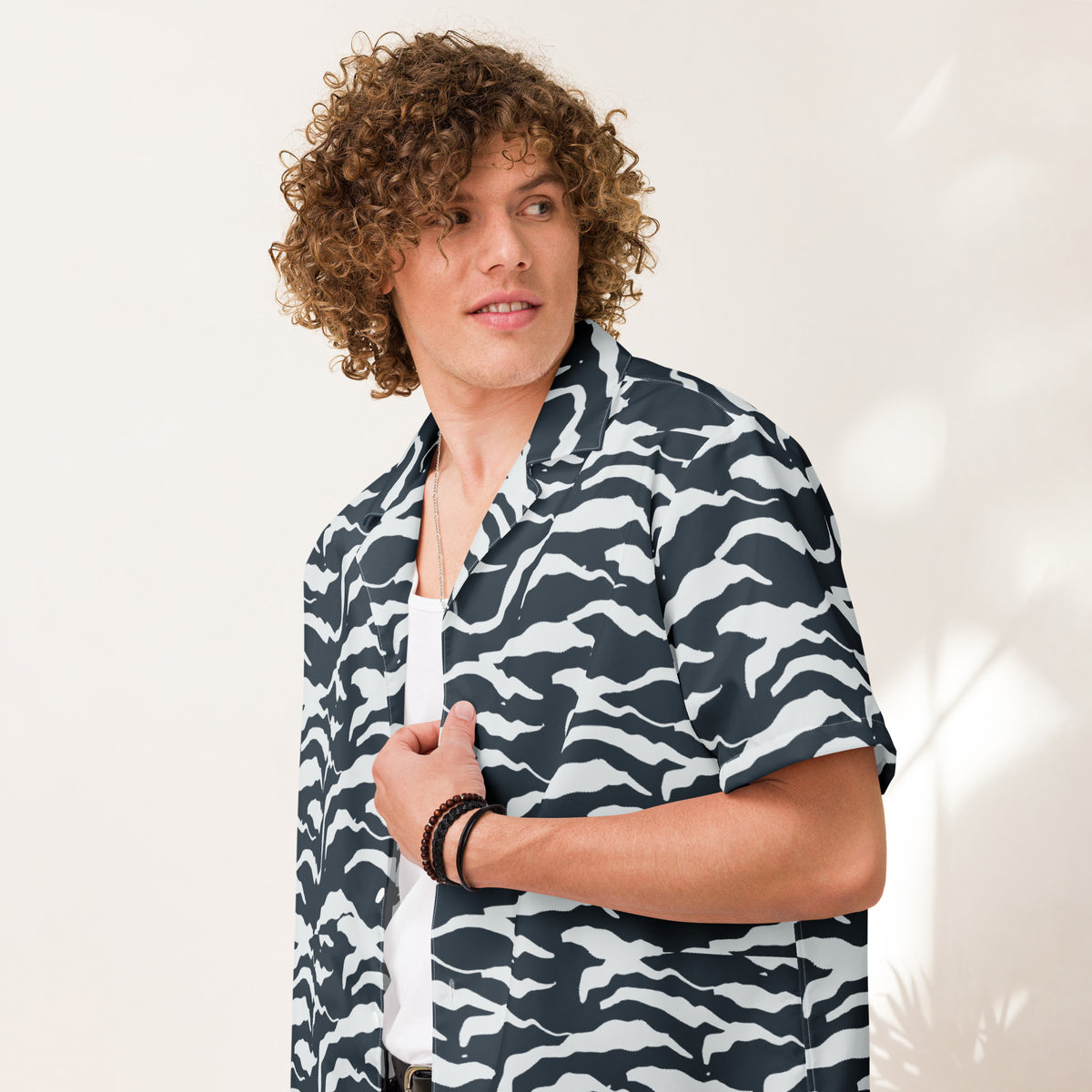Shop Unique Camo Pattern Button Shirt in Wavy Organic Stripes Casual Wear for an artful take on camouflage, designed to elevate casual outfits. Order Camo Pattern Button Shirt in Wavy Organic Stripes, a bold, versatile layer that brings standout texture to everyday looks. Purchase Camo Pattern Button Shirt in Wavy Organic Stripes—an expressive statement piece with a fresh, modern camouflage feel.