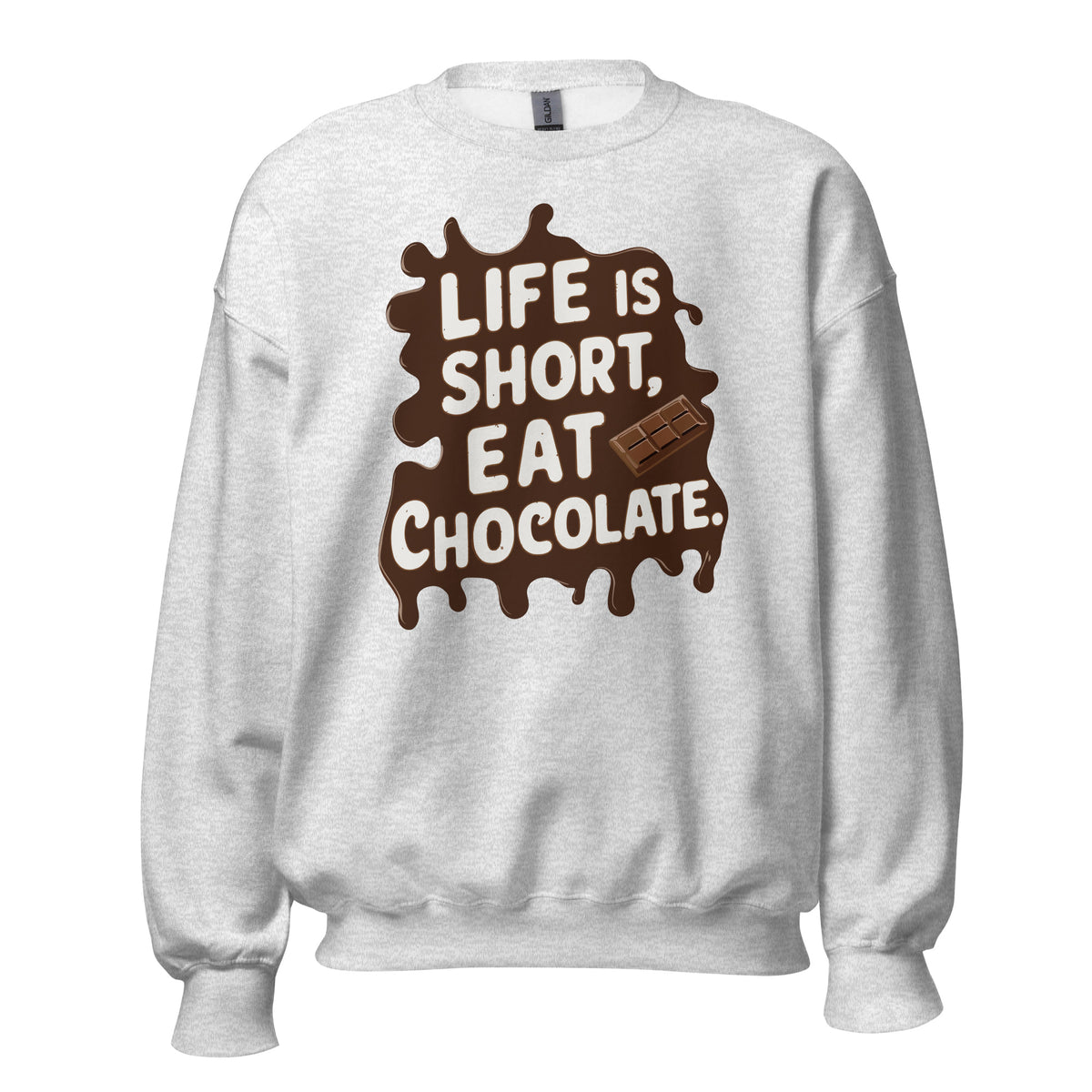 Add a delicious dose of personality to your closet with the Life Is Short, Eat Chocolate: Crewneck Sweatshirt. Perfect for cozy everyday wear.