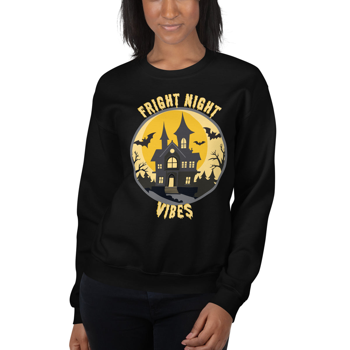 Make every spooky outing cozier with the Fright Night Vibes Halloween Crewneck Sweatshirt Festive Wear, a must-have for stylish fall celebrations.