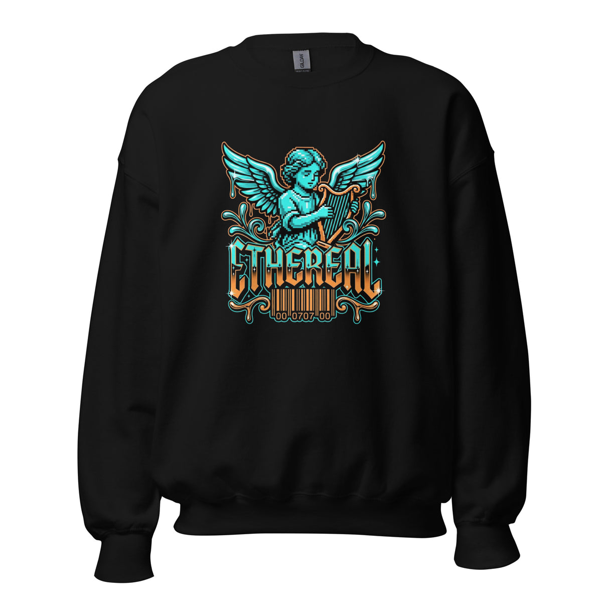 Best Pixelated Angel Playing Harp Dripping Sweatshirt Casual Wear, featuring a surreal digital design, cozy comfort, and standout streetwear style.