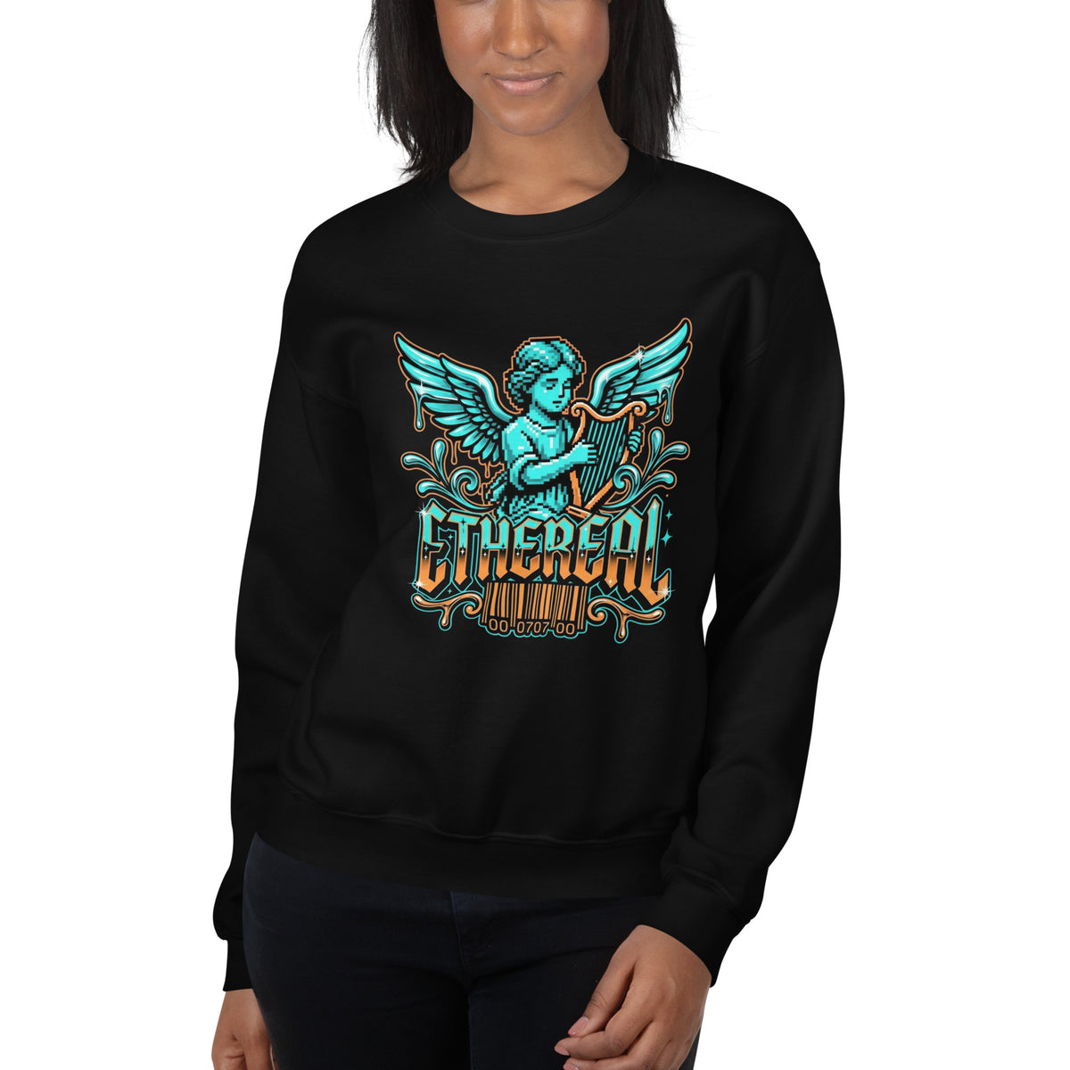 Buy Pixelated Angel Playing Harp Dripping Sweatshirt—an eye-catching graphic design made for cozy days, creative looks, and gifting.