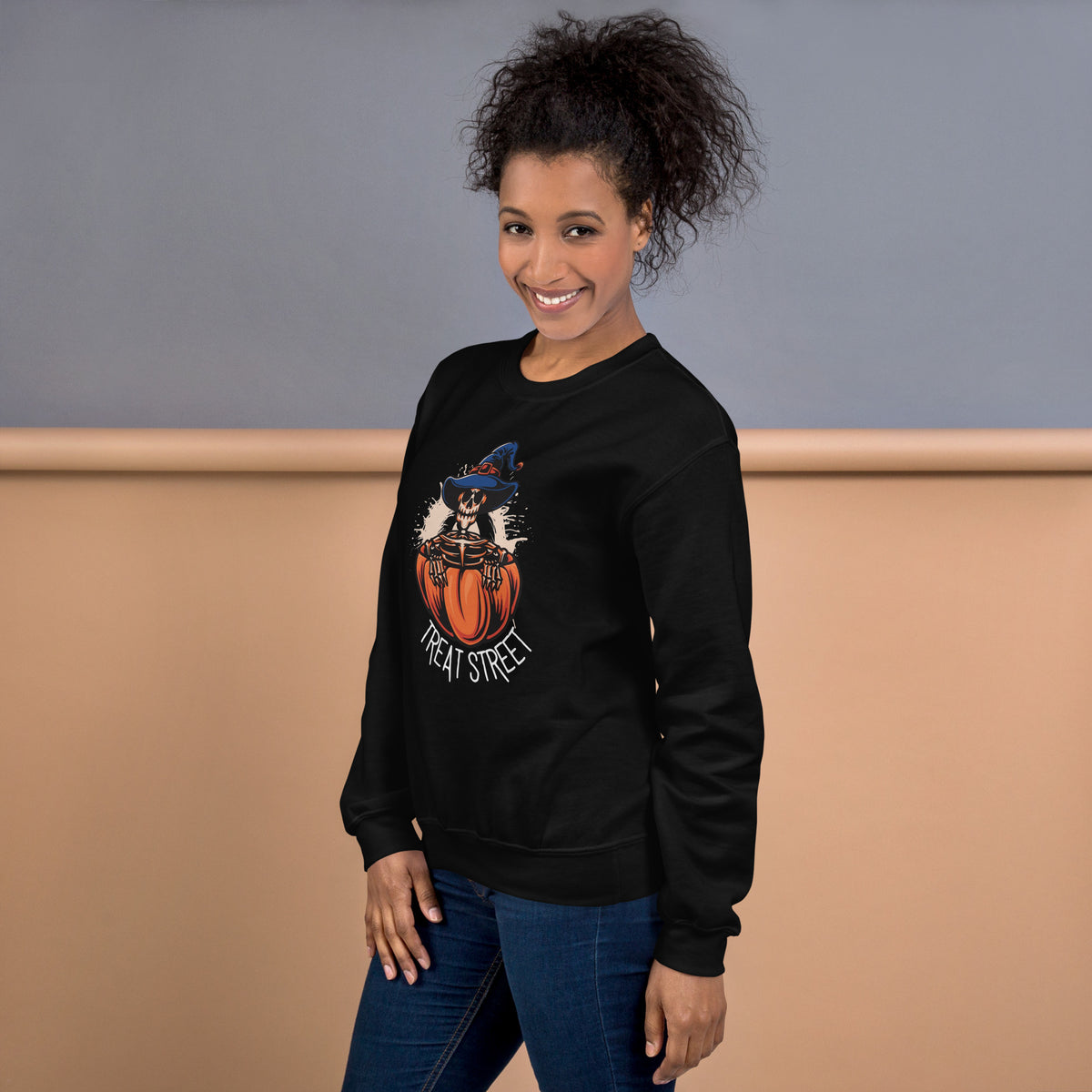 Make every haunted outing cozier in the Treat Street Halloween Skull Crewneck Sweatshirt, designed for festive fall style.