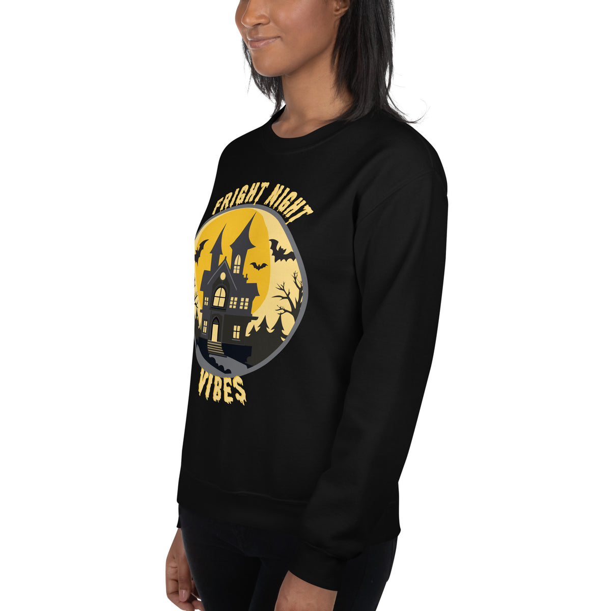 Make every spooky outing cozier with the Fright Night Vibes Halloween Crewneck Sweatshirt Festive Wear, a must-have for stylish fall celebrations.