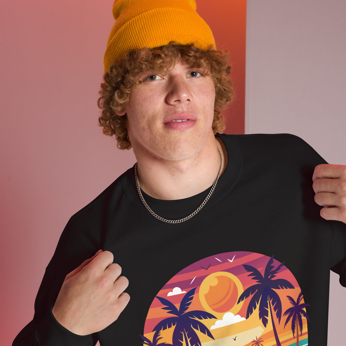 Shop the Summer Vibes Sunset Van Crewneck Sweatshirt for Casual Wear, featuring a retro sunset design and cozy comfort for cool nights.