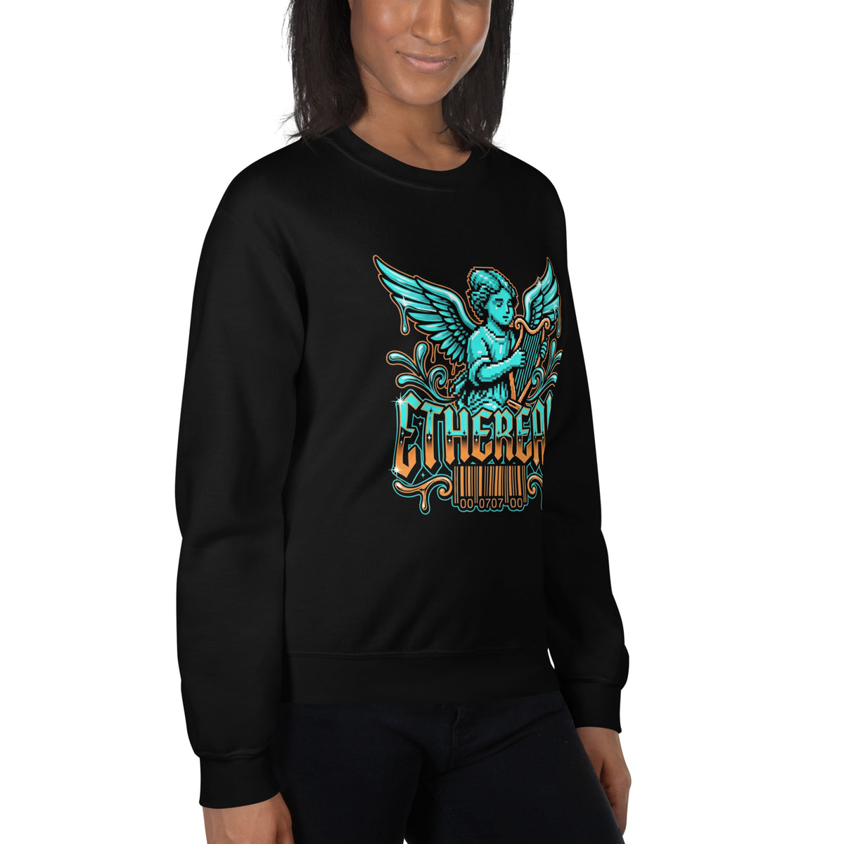 Make a statement in the Pixelated Angel Playing Harp Dripping Sweatshirt, blending retro pixel art, heavenly vibes, and everyday comfort.