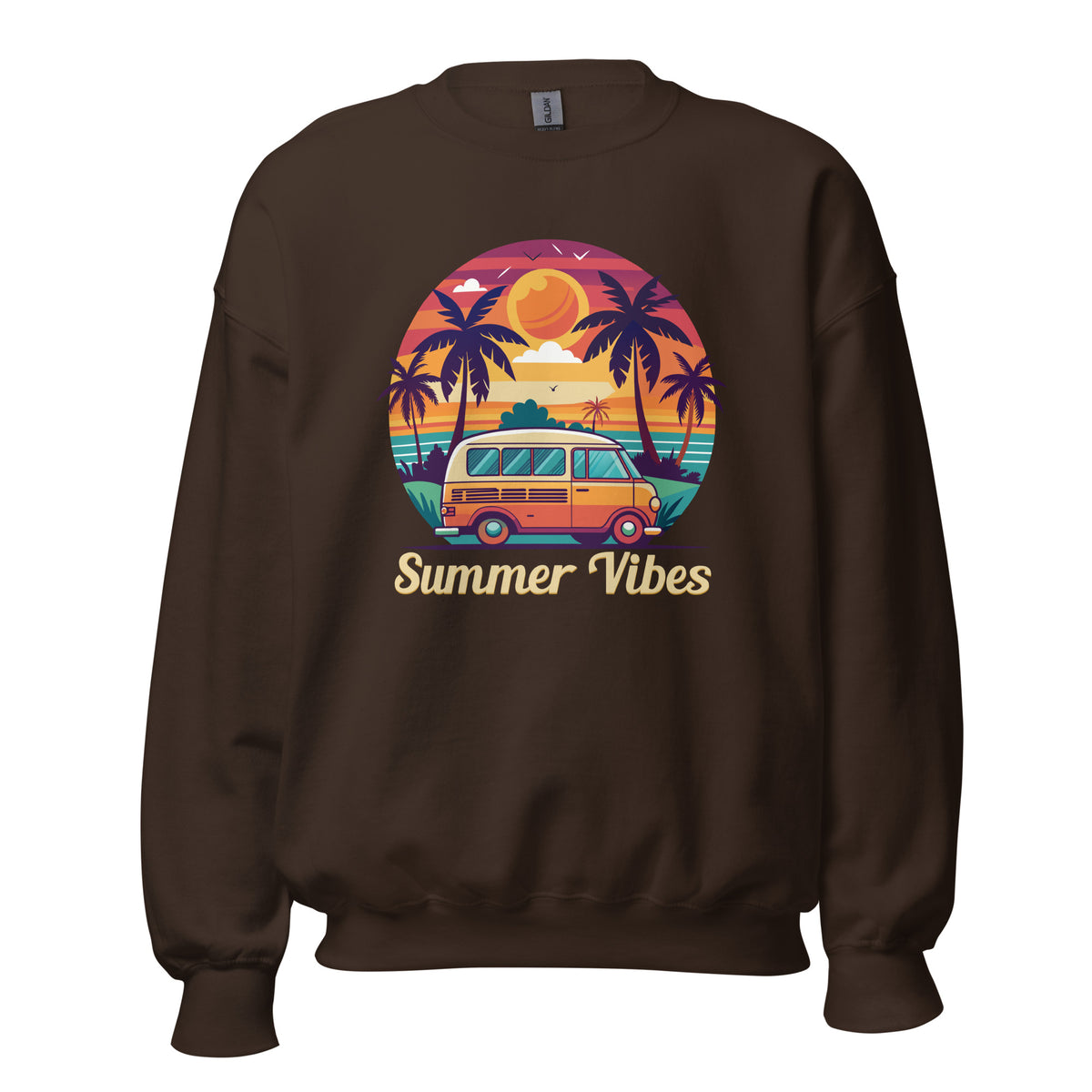 Embrace laid-back style with the Summer Vibes Sunset Van Crewneck Sweatshirt for Casual Wear, perfect for cool nights and easygoing days.