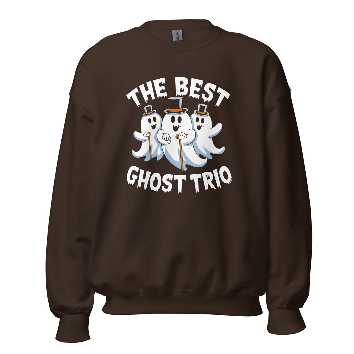 Celebrate spooky season in The Best Ghost Trio Halloween Crewneck Sweatshirt, a comfy pick for Halloween outings and cozy nights.