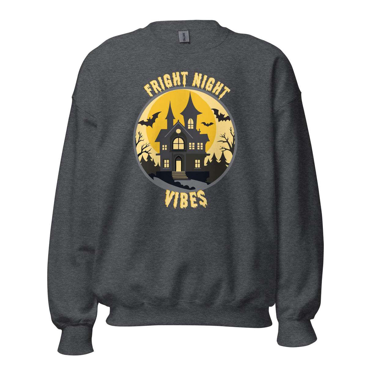 Get cozy in the Fright Night Vibes Halloween Crewneck Sweatshirt, a spooky-season essential for parties, pumpkin patches, and cool nights.