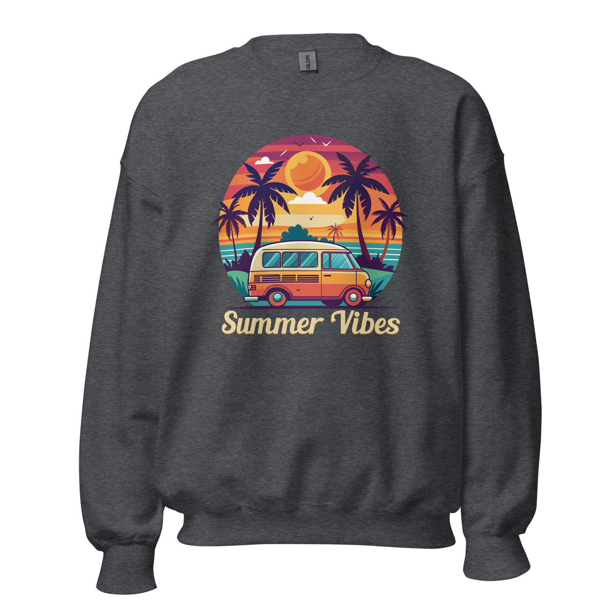 Shop Summer Vibes Sunset Van Crewneck Sweatshirt for Casual Wear, featuring a retro sunset design and cozy comfort for relaxed days.