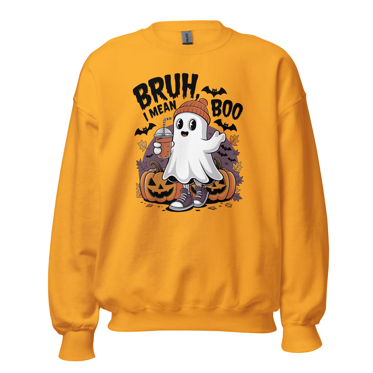 Shop Funny Bruh Mean Boo Halloween Ghost Crewneck Sweatshirt Festive Wear Sale