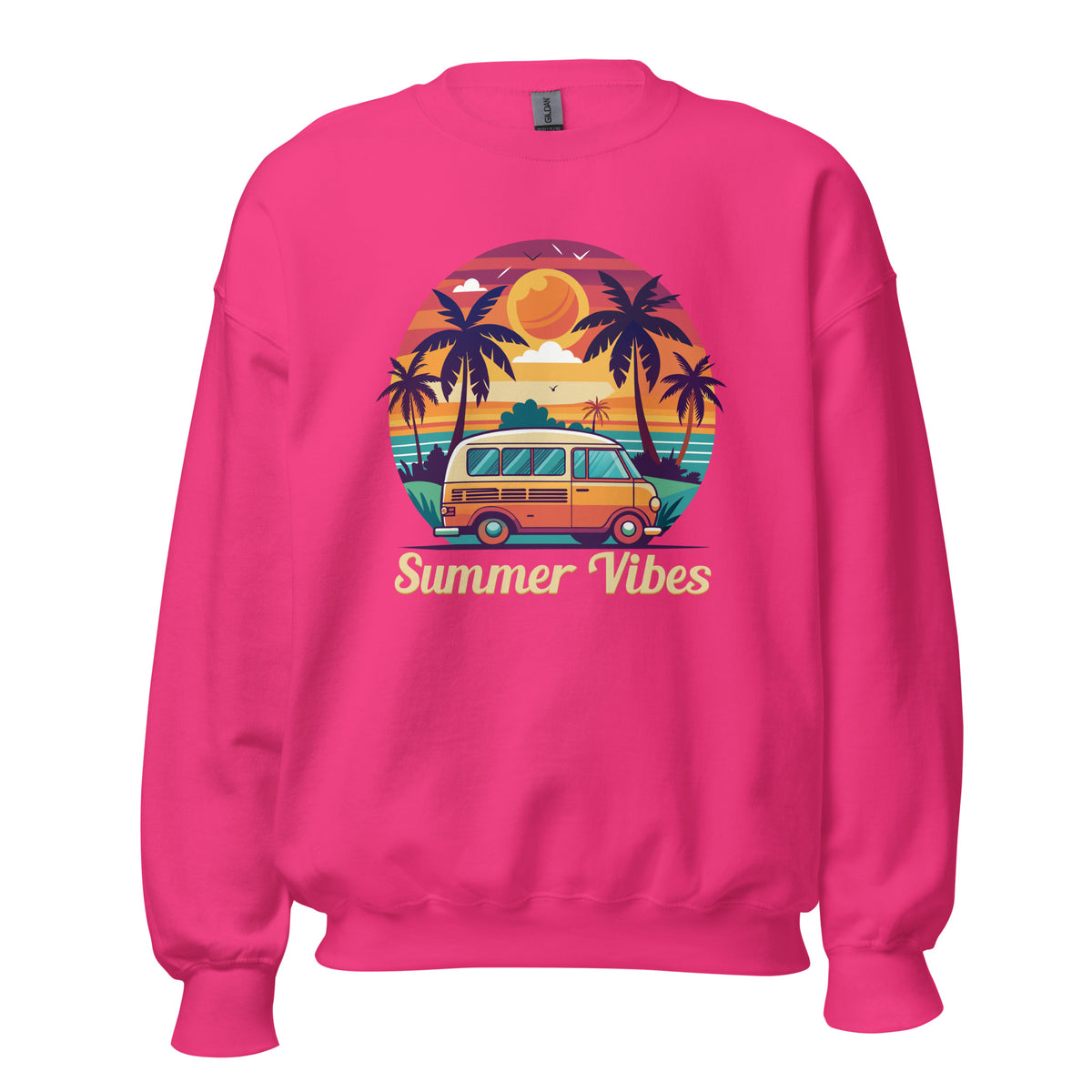 Shop Summer Vibes Sunset Van Crewneck Sweatshirt for Casual Wear, featuring laid-back comfort and a colorful retro-inspired design.