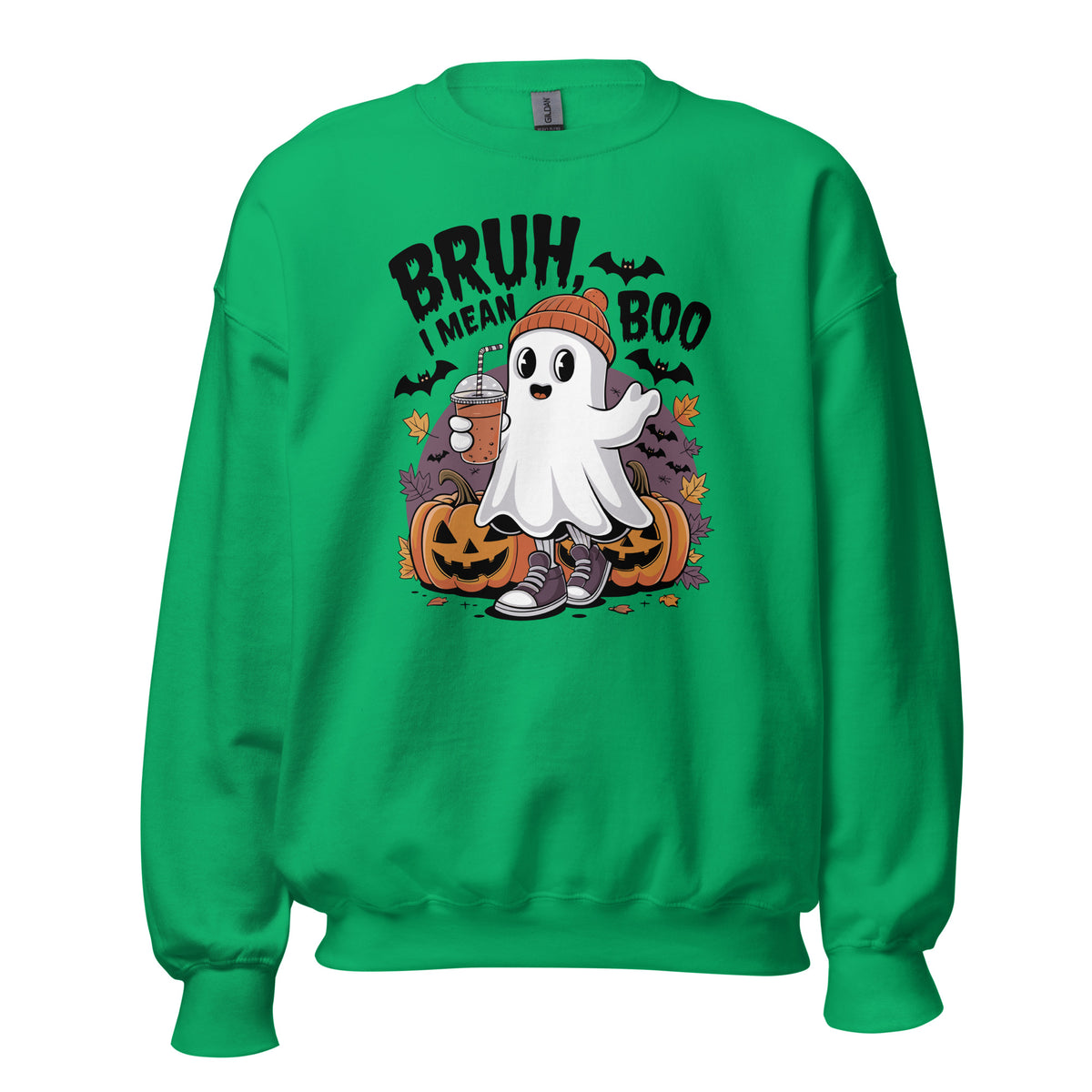 Shop Funny Bruh Mean Boo Halloween Ghost Crewneck Sweatshirt Festive Wear