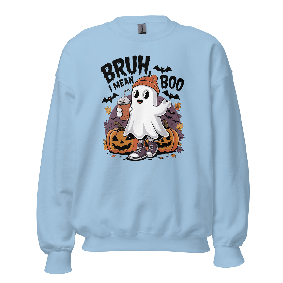 Get festive with the Bruh Mean Boo Halloween Ghost Sweatshirt, featuring a playful ghost design perfect for spooky season style and cozy comfort.