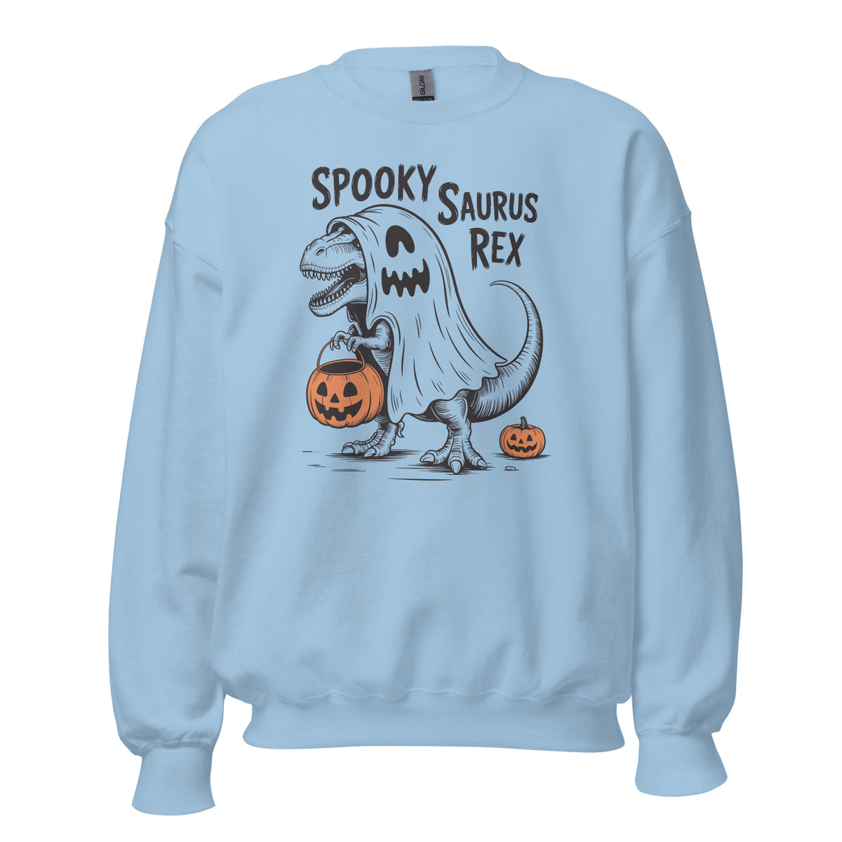 Celebrate the season in a Spooky Saurus Rex Dinosaur Ghost Sweatshirt for Festive Wear, featuring playful prehistoric Halloween charm.